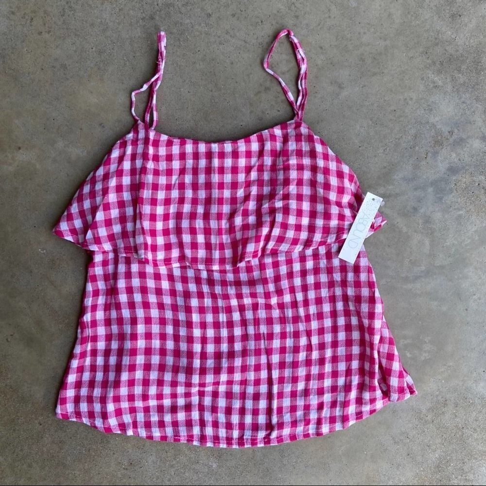 NWT ABOUND Tiered Strap Tank Top Red Check Sz XXS